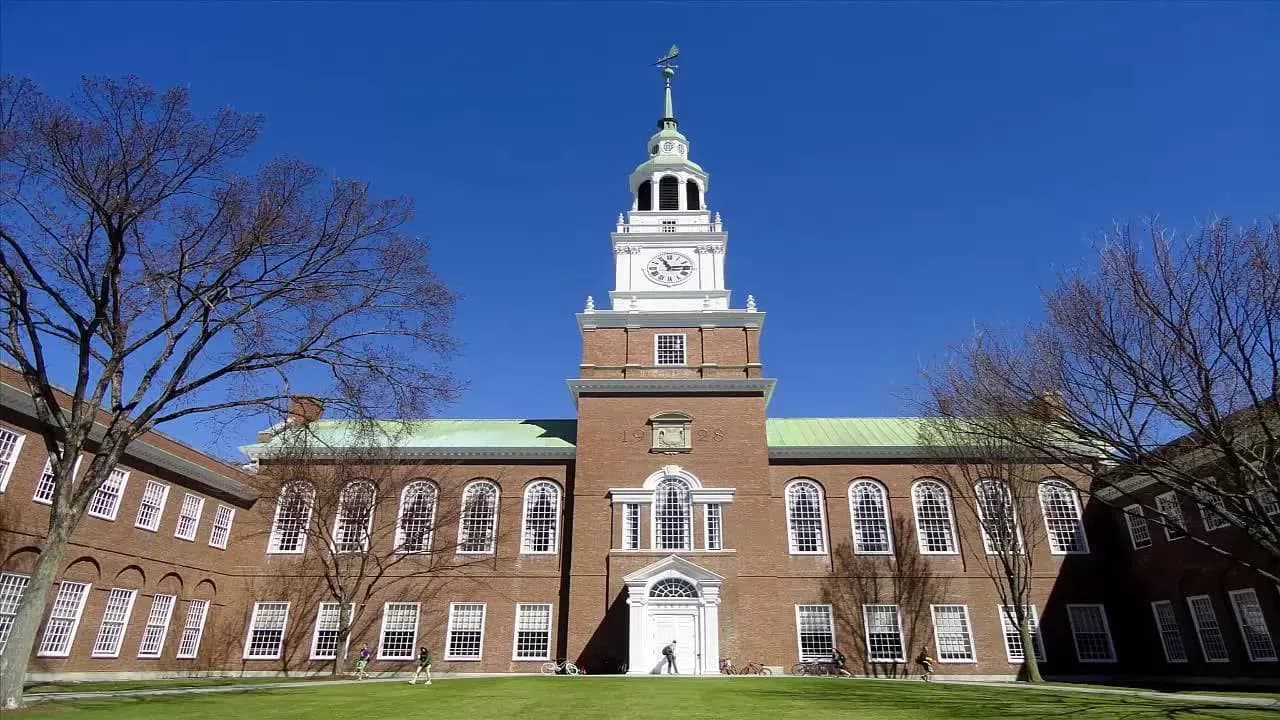 Baker Library clock tower on the Dartmouth College campus
