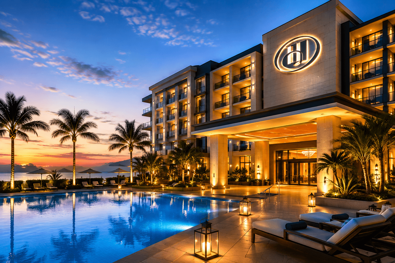 Luxury hotel interior, hospitality AI solutions hero