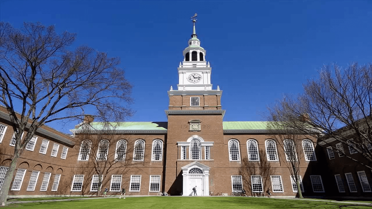 Baker Library clock tower on the Dartmouth College campus