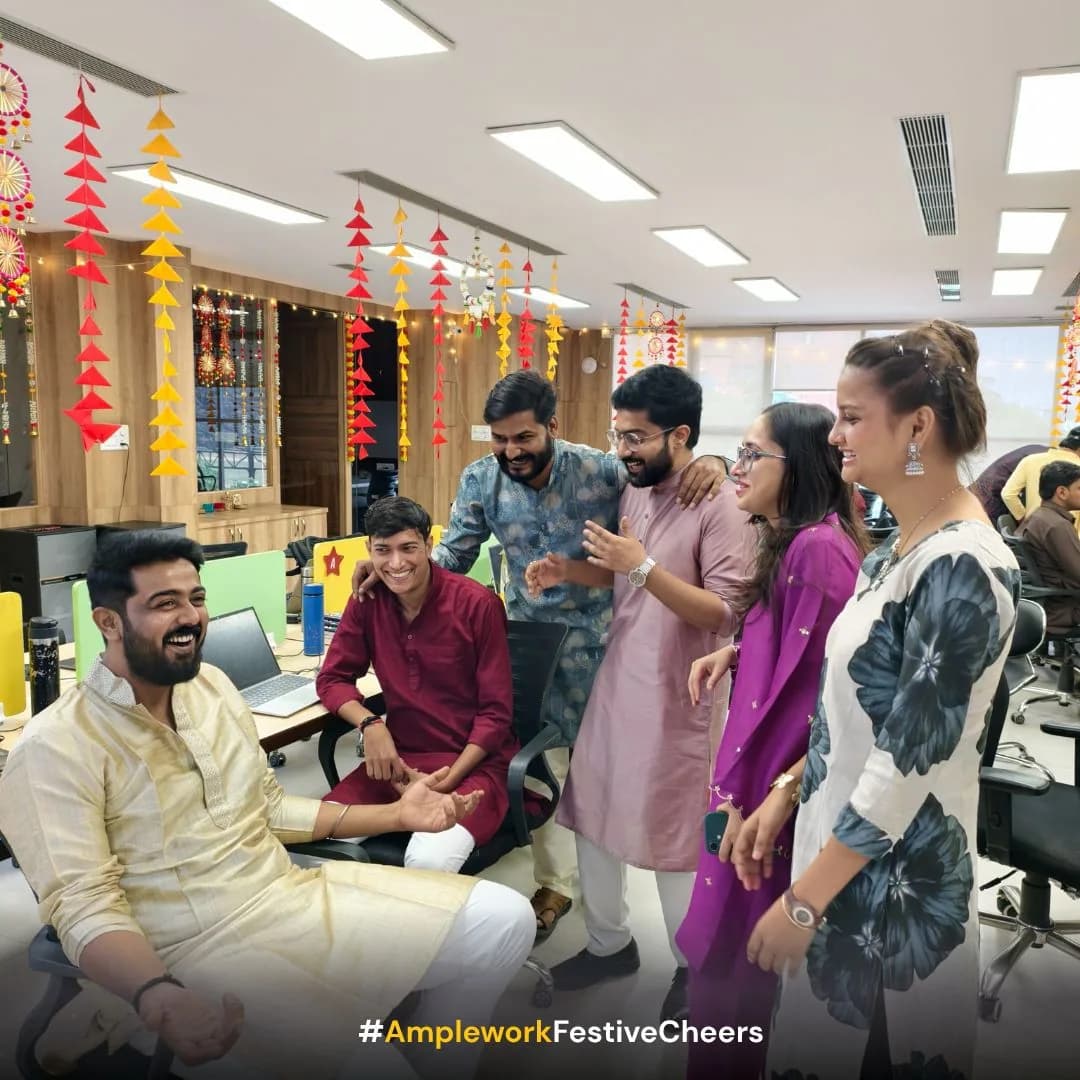 Colleagues sharing ideas during an office celebration